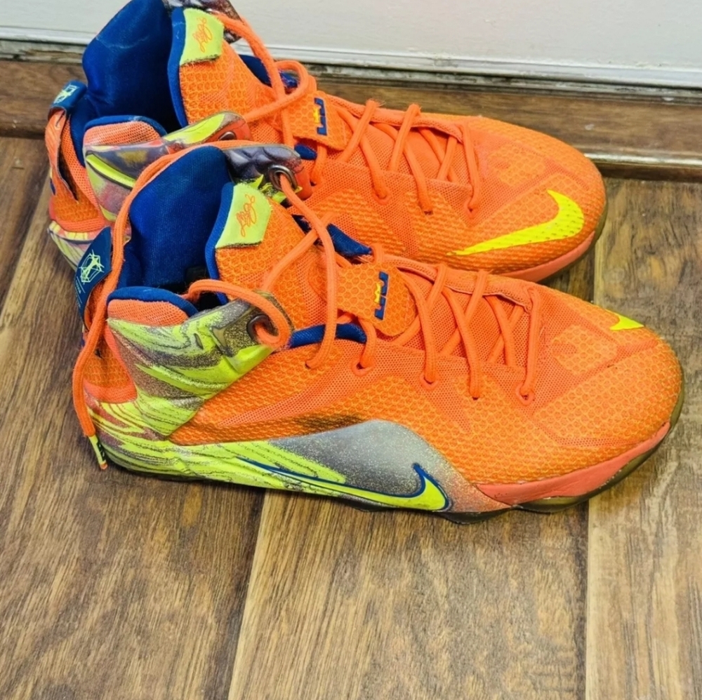 NIKE LEBRON JAMES 12 SIX MERIDIANS ORANGE BASKETBALL SHOES SIZE 7Y 685181-800 - Picture 2 of 7